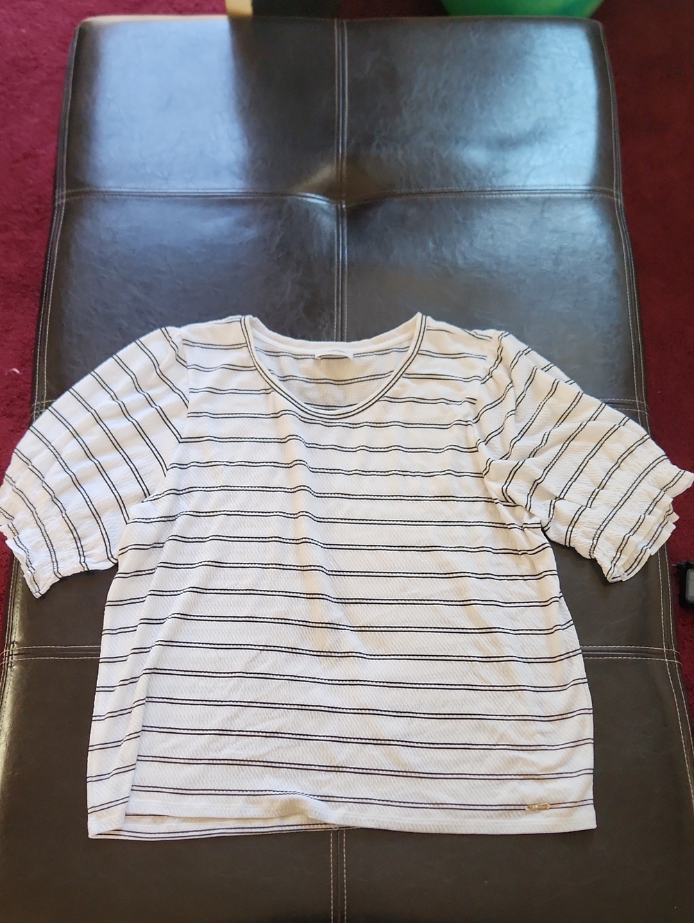 Women's White Striped Short-Sleeve Top